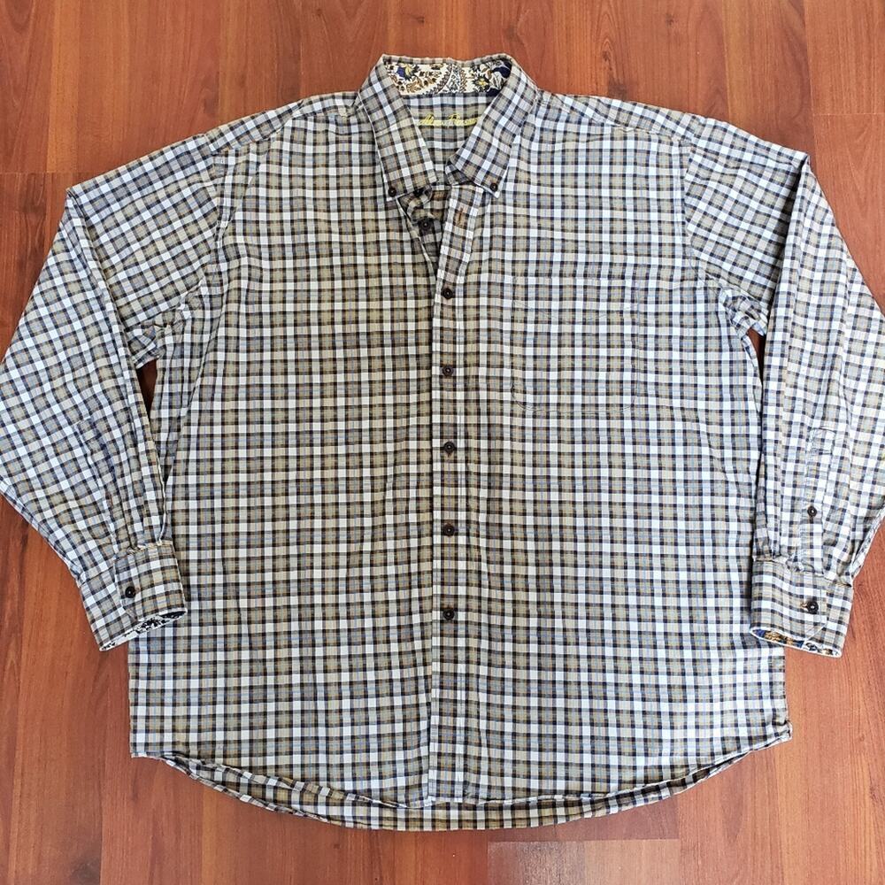 Alan Flusser Mens Blue/Brown Plaid Shirt XXL